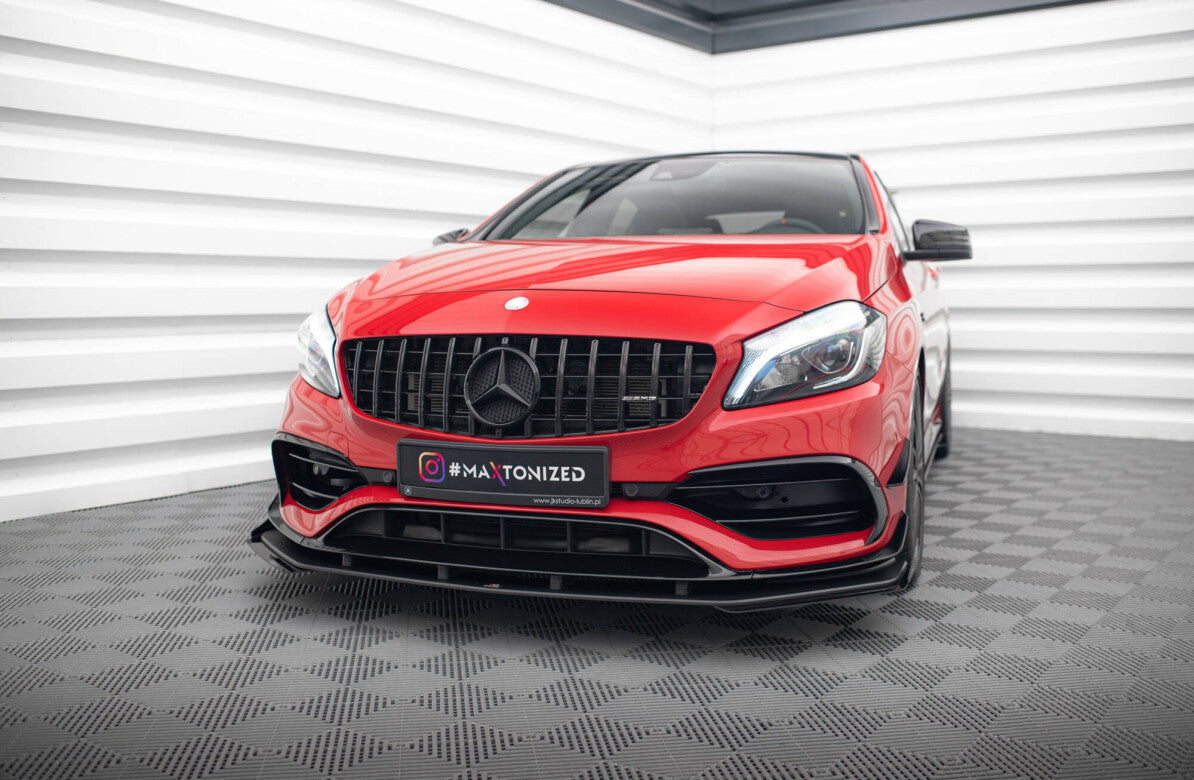 Street Pro Frontlippe passend für Mercedes A 45 AMG Aero W176 FL schwarz matt + Hochglanz Flaps