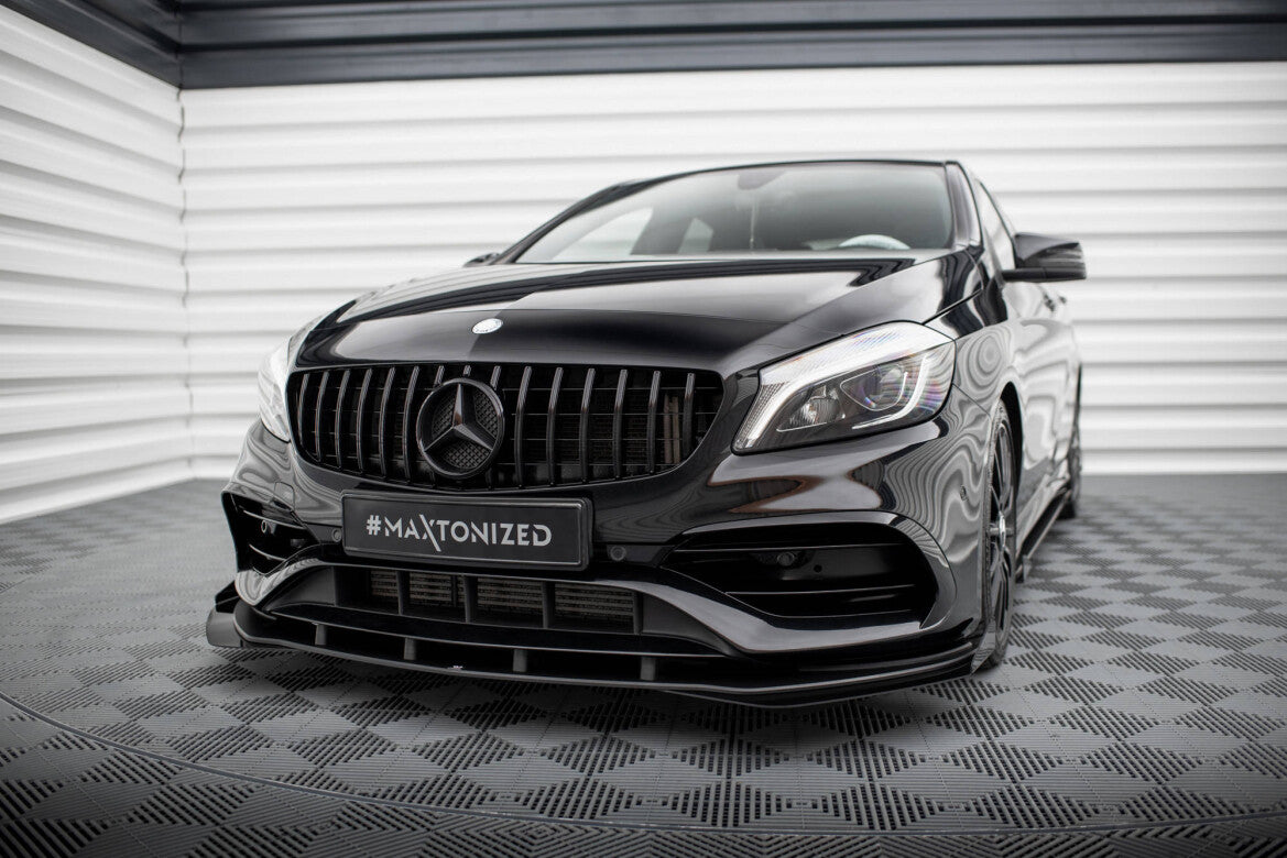 Street Pro Frontlippe passend für Mercedes A AMG-Line W176 FL schwarz matt + Hochglanz Flaps