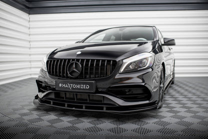 Street Pro Frontlippe passend für Mercedes A AMG-Line W176 FL schwarz matt + Hochglanz Flaps