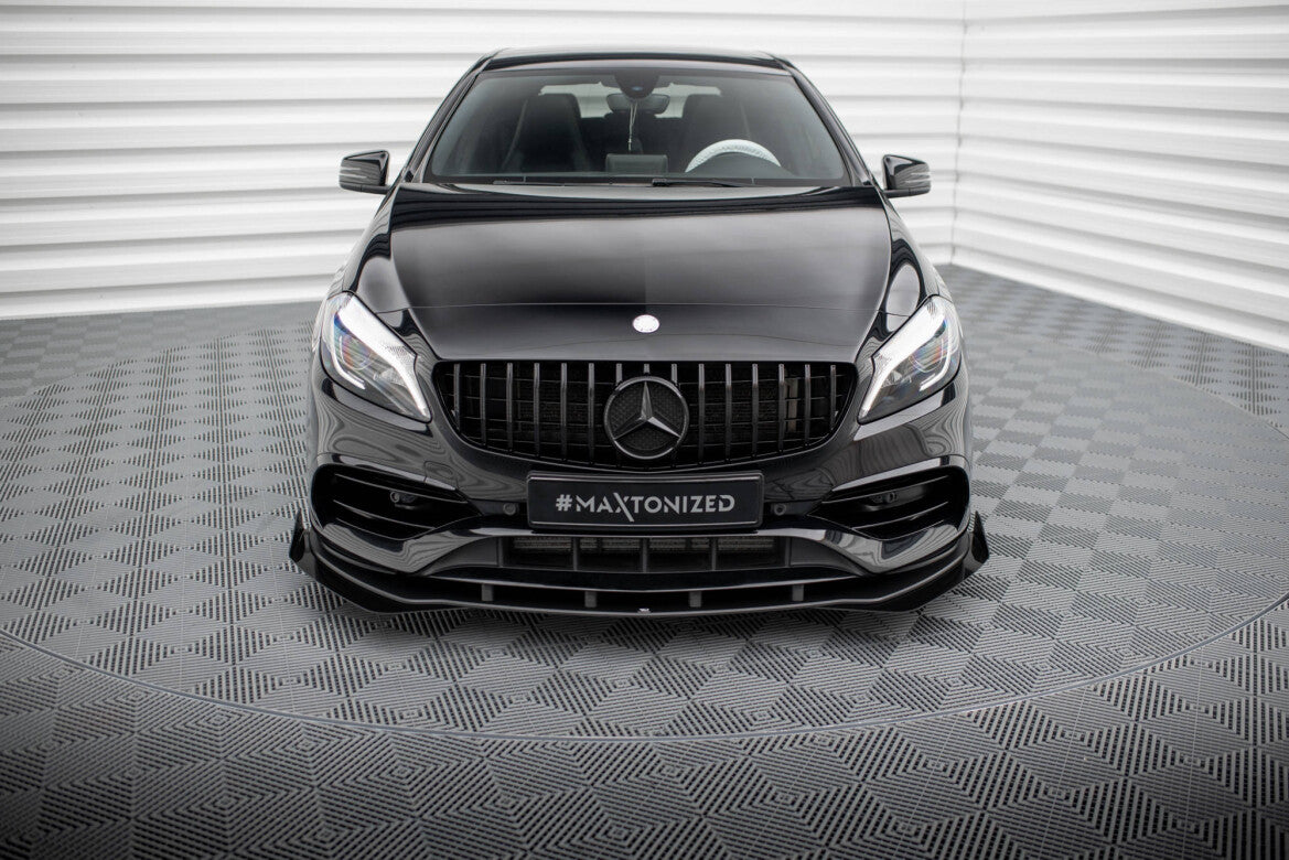 Street Pro Frontlippe passend für Mercedes A AMG-Line W176 FL schwarz matt + Hochglanz Flaps