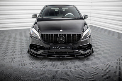 Street Pro Frontlippe passend für Mercedes A AMG-Line W176 FL schwarz matt + Hochglanz Flaps