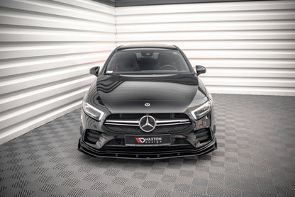 Street Pro Frontlippe passend für Mercedes A35 AMG / AMG-Line Aero Pack W177 schwarz matt + Hochglanz Flaps