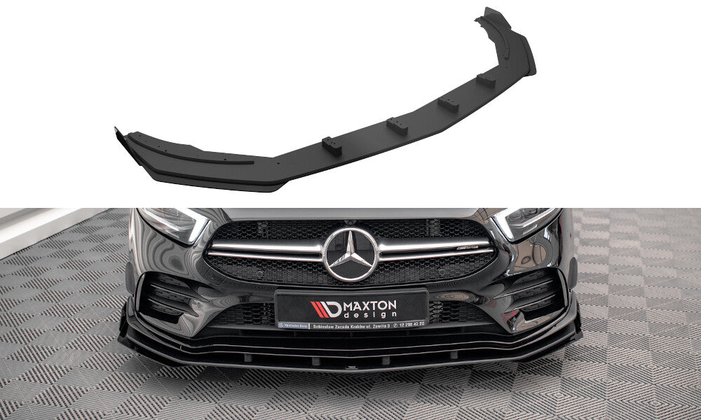 Street Pro Frontlippe passend für Mercedes A35 AMG / AMG-Line Aero Pack W177 schwarz matt + Hochglanz Flaps