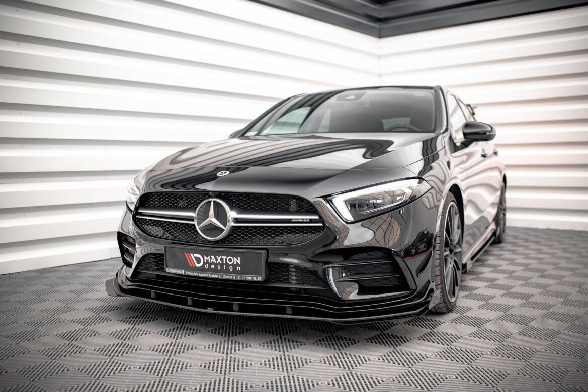 Street Pro Frontlippe passend für Mercedes A35 AMG / AMG-Line Aero Pack W177 schwarz matt + Hochglanz Flaps
