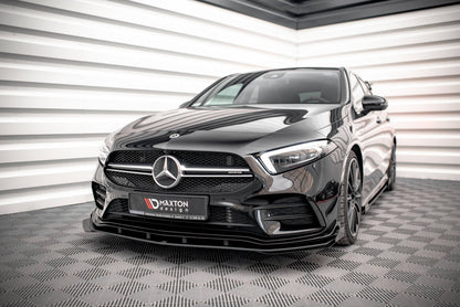 Street Pro Frontlippe passend für Mercedes A35 AMG / AMG-Line Aero Pack W177 schwarz matt + Hochglanz Flaps