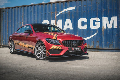 Street Pro Frontlippe passend für Mercedes-AMG C43 / AMG-Line Coupe C205 schwarz matt + Hochglanz Flaps