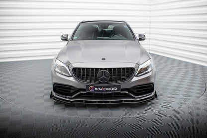 Street Pro Frontlippe passend für Mercedes-AMG C63 Limousine / Kombi W205 FL schwarz matt + Hochglanz Flaps