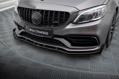 Street Pro Frontlippe passend für Mercedes-AMG C63 Limousine / Kombi W205 FL schwarz matt + Hochglanz Flaps