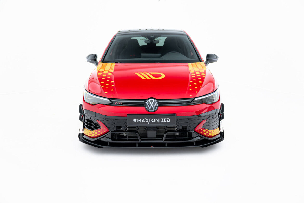 Street Pro Frontlippe passend für VW Golf GTI Clubsport Mk8 FL schwarz matt + Hochglanz Flaps