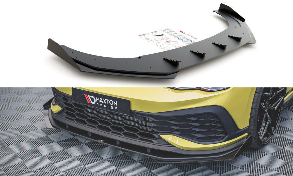 Street Pro Frontlippe passend für VW Golf GTI Clubsport Mk8 schwarz matt + Hochglanz Flaps
