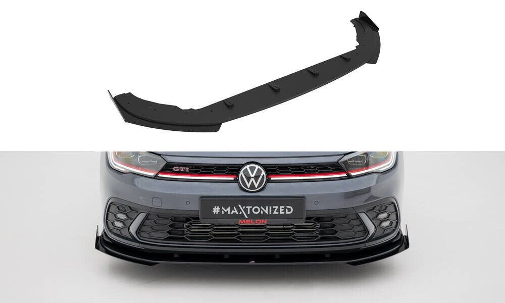 Street Pro Frontlippe passend für VW Polo GTI Mk6 FL schwarz matt + Hochglanz Flaps