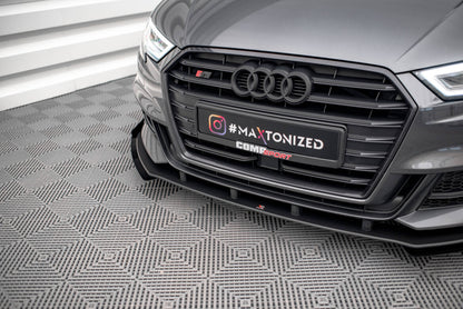 Street Pro Frontlippe V.1 passend für Audi S3 / A3 S-Line Sportback 8V FL schwarz matt + Hochglanz Flaps