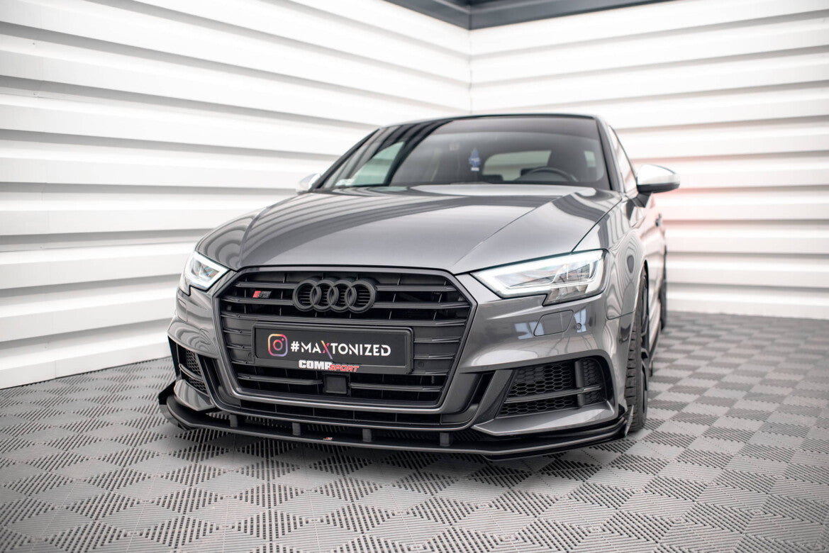 Street Pro Frontlippe V.1 passend für Audi S3 / A3 S-Line Sportback 8V FL schwarz matt + Hochglanz Flaps