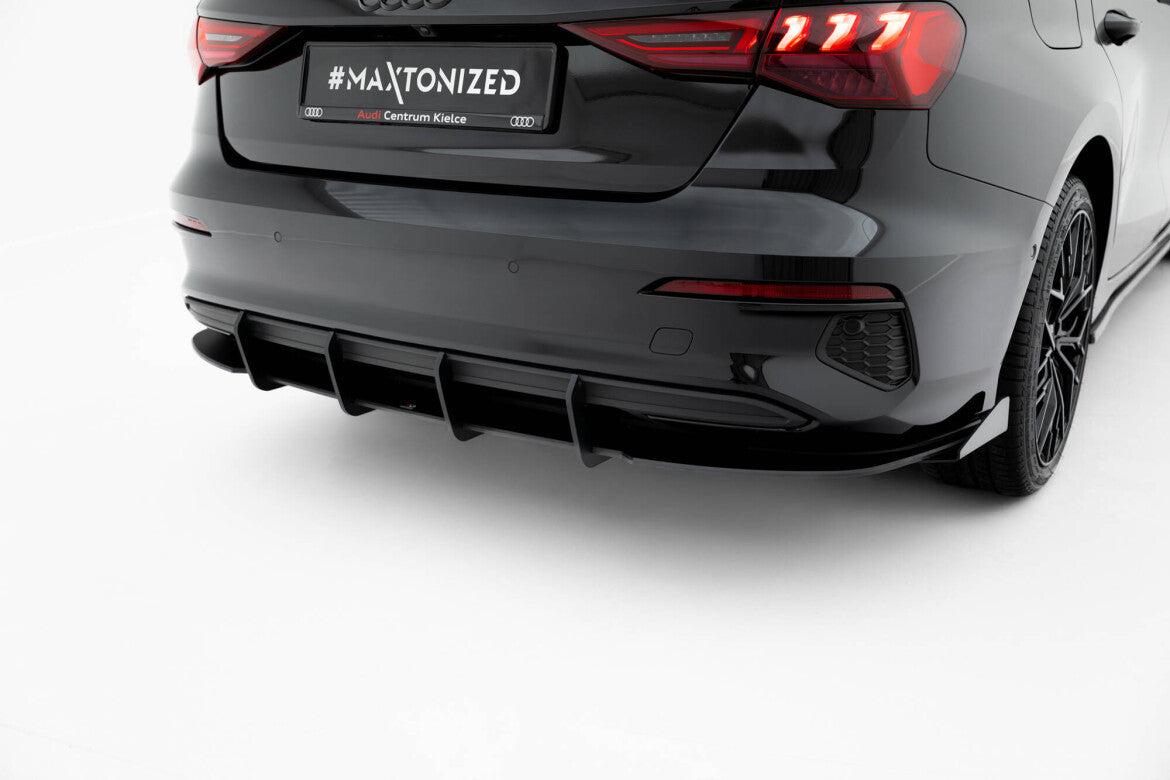 Street Pro Heckansatz Diffusor passend für Audi A3 Limousine 8Y schwarz matt + Hochglanz Flaps