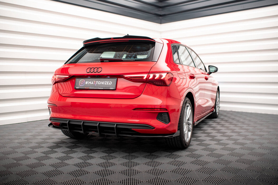 Street Pro Heckansatz Diffusor passend für Audi A3 Sportback 8Y schwarz matt + Hochglanz Flaps