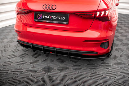 Street Pro Heckansatz Diffusor passend für Audi A3 Sportback 8Y schwarz matt + Hochglanz Flaps
