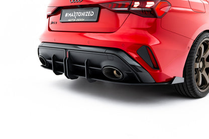 Street Pro Heckansatz Diffusor passend für Audi RS3 Limousine 8Y FL schwarz matt + Hochglanz Flaps