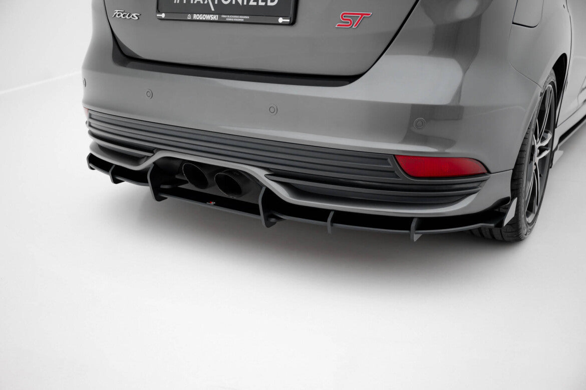 Street Pro Heckansatz Diffusor passend für Ford Focus ST Mk3 FL schwarz matt + Hochglanz Flaps