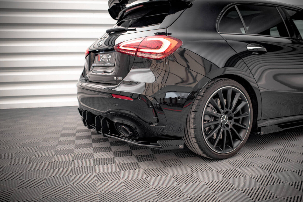 Street Pro Heckansatz Diffusor passend für Mercedes A35 AMG Hatchback Aero Pack W177 schwarz matt + Hochglanz Flaps
