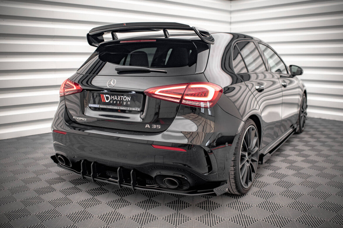 Street Pro Heckansatz Diffusor passend für Mercedes A35 AMG Hatchback W177 roter Kern + Hochglanz Flaps