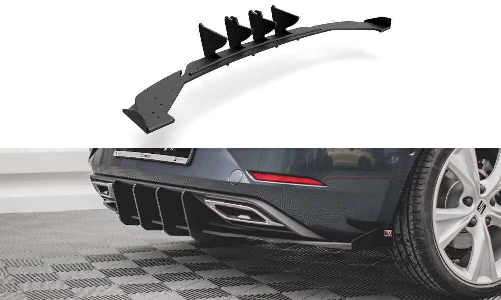 Street Pro Heckansatz Diffusor passend für Seat Leon FR Hatchback Mk4 schwarz matt + Hochglanz Flaps