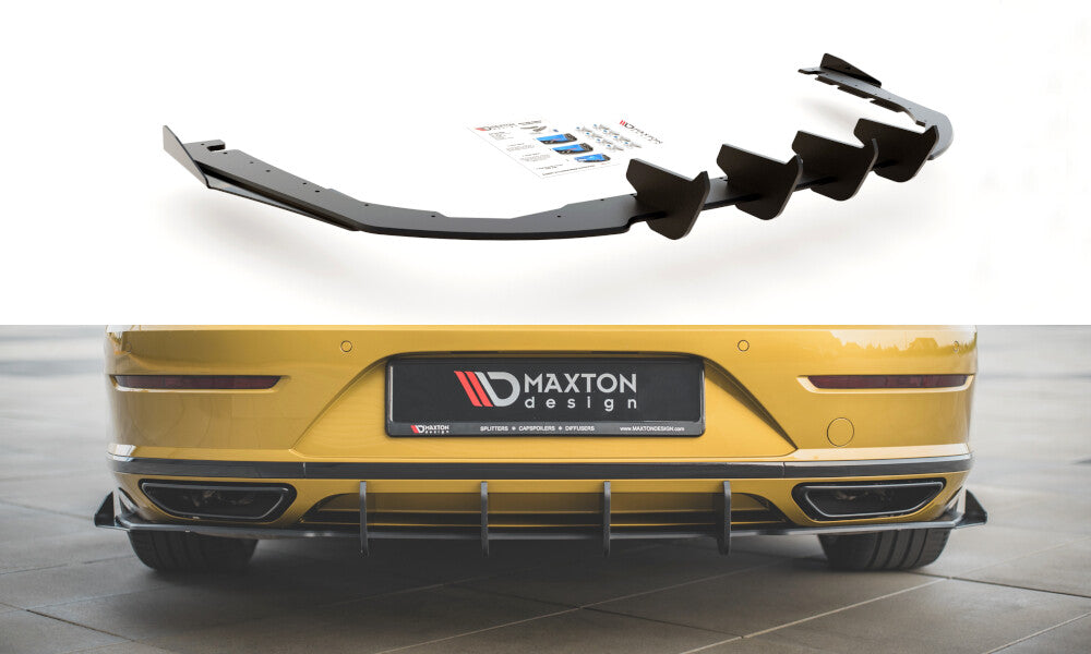 Street Pro Heckansatz Diffusor passend für VW Arteon R-Line Limousine / Shooting Brake Mk1 schwarz matt + Hochglanz Flaps
