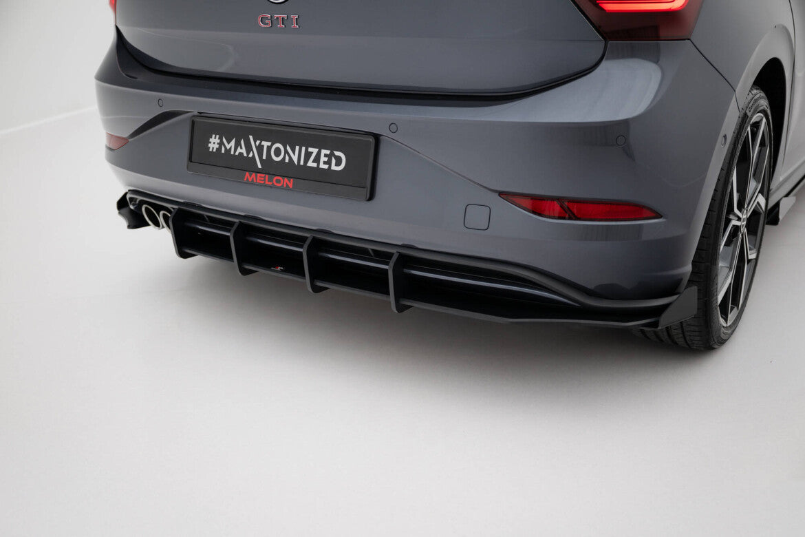 Street Pro Heckansatz Diffusor passend für VW Polo GTI Mk6 FL schwarz matt + Hochglanz Flaps