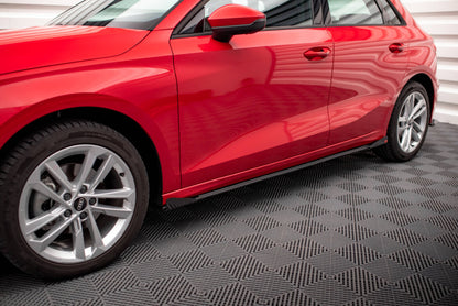 Street Pro Seitenschweller passend für Audi A3 8Y schwarz matt + Hochglanz Flaps
