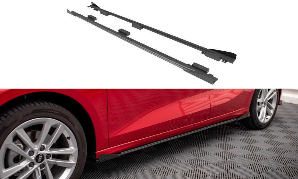 Street Pro Seitenschweller passend für Audi A3 8Y schwarz matt + Hochglanz Flaps
