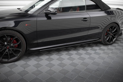 Street Pro Seitenschweller passend für Audi A5 / A5 S-Line / S5 Coupe / Cabrio 8T / 8T FL roter Kern + Hochglanz Flaps