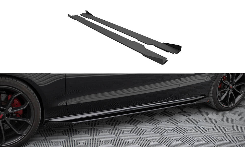 Street Pro Seitenschweller passend für Audi A5 / A5 S-Line / S5 Coupe / Cabrio 8T / 8T FL roter Kern + Hochglanz Flaps