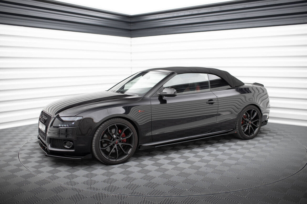 Street Pro Seitenschweller passend für Audi A5 / A5 S-Line / S5 Coupe / Cabrio 8T / 8T FL roter Kern + Hochglanz Flaps