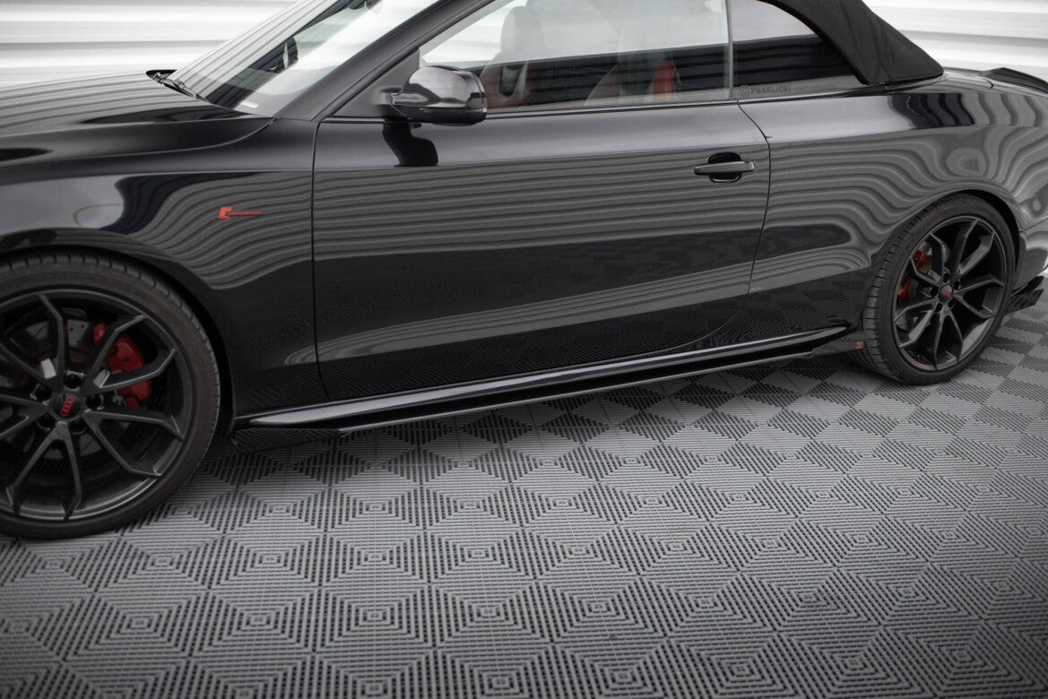 Street Pro Seitenschweller passend für Audi A5 / A5 S-Line / S5 Coupe / Cabrio 8T / 8T FL schwarz matt + Hochglanz Flaps