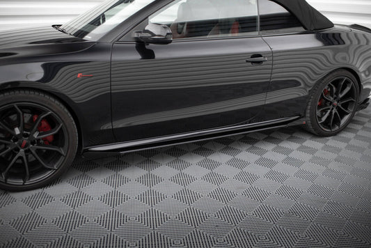 Street Pro Seitenschweller passend für Audi A5 / A5 S-Line / S5 Coupe / Cabrio 8T / 8T FL schwarz matt + Hochglanz Flaps