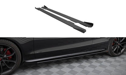 Street Pro Seitenschweller passend für Audi A5 / A5 S-Line / S5 Coupe / Cabrio 8T / 8T FL schwarz matt + Hochglanz Flaps