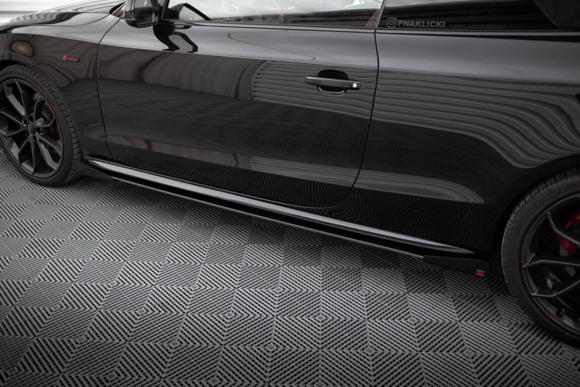 Street Pro Seitenschweller passend für Audi A5 / A5 S-Line / S5 Coupe / Cabrio 8T / 8T FL schwarz matt + Hochglanz Flaps