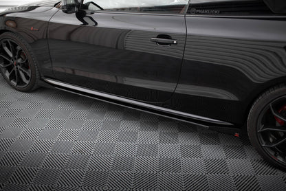 Street Pro Seitenschweller passend für Audi A5 / A5 S-Line / S5 Coupe / Cabrio 8T / 8T FL schwarz matt + Hochglanz Flaps