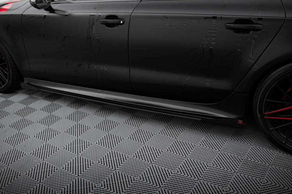 Street Pro Seitenschweller passend für Audi A7 RS7 Look C7 schwarz matt + Hochglanz Flaps