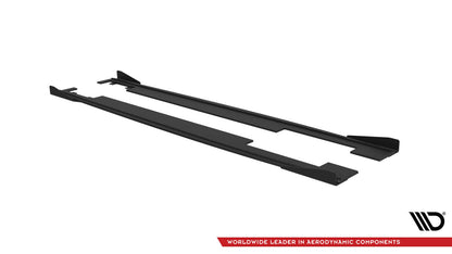 Street Pro Seitenschweller passend für Audi A7 RS7 Look C7 schwarz matt + Hochglanz Flaps