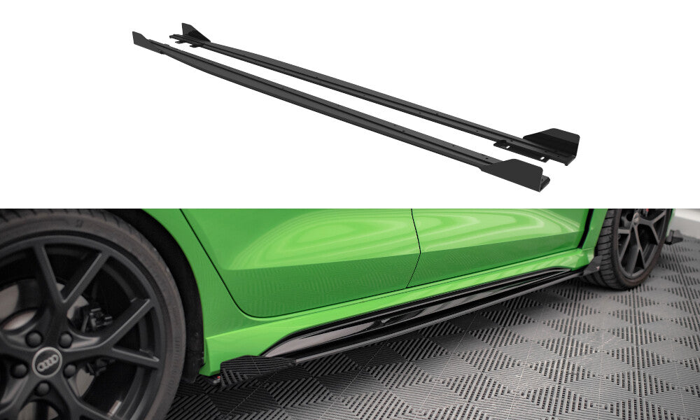 Street Pro Seitenschweller passend für Audi RS3 Limousine 8Y schwarz matt + Hochglanz Flaps
