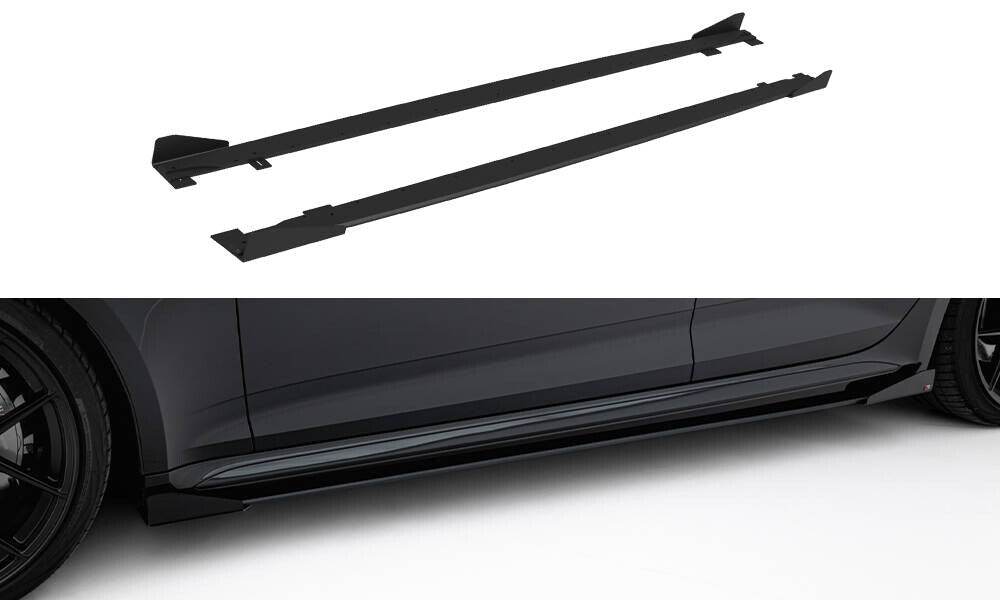 Street Pro Seitenschweller passend für Audi RS5 Sportback F5 schwarz matt + Hochglanz Flaps