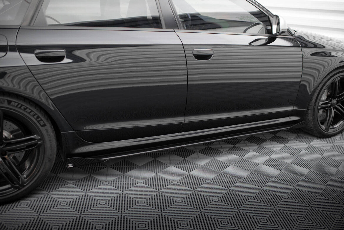 Street Pro Seitenschweller passend für Audi RS6 Avant C6 schwarz matt + Hochglanz Flaps