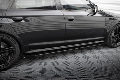 Street Pro Seitenschweller passend für Audi RS6 Avant C6 schwarz matt + Hochglanz Flaps
