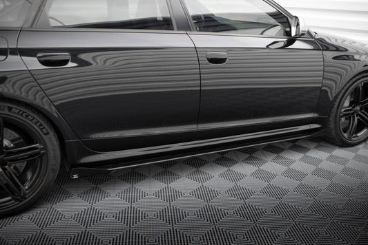 Street Pro Seitenschweller passend für Audi RS6 Avant C6 schwarz matt + Hochglanz Flaps