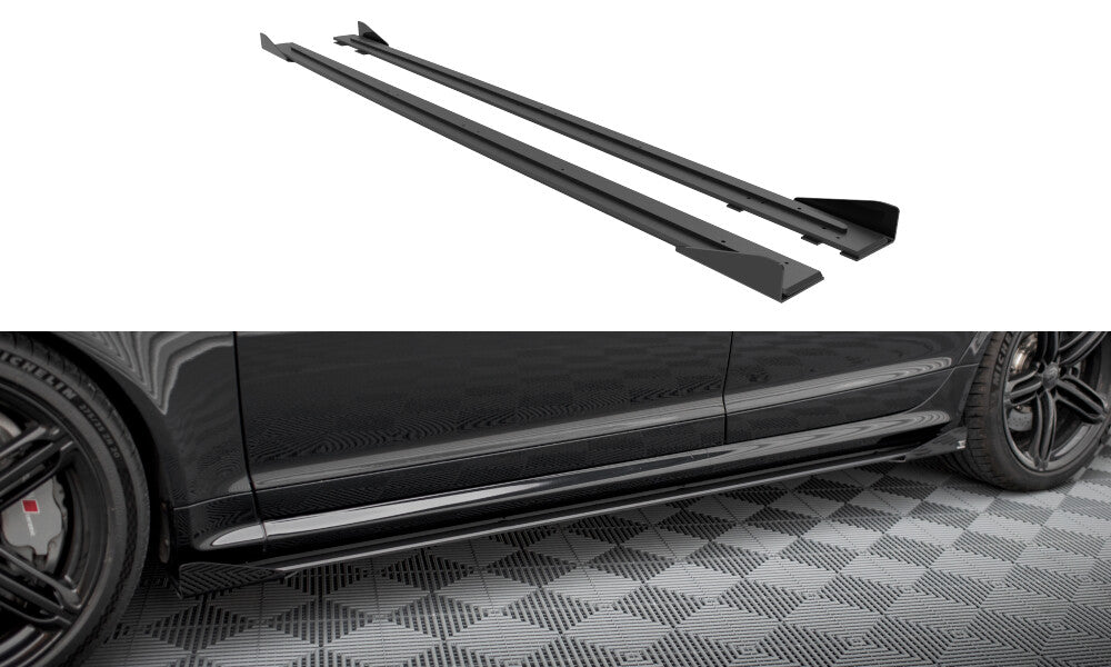 Street Pro Seitenschweller passend für Audi RS6 Avant C6 schwarz matt + Hochglanz Flaps