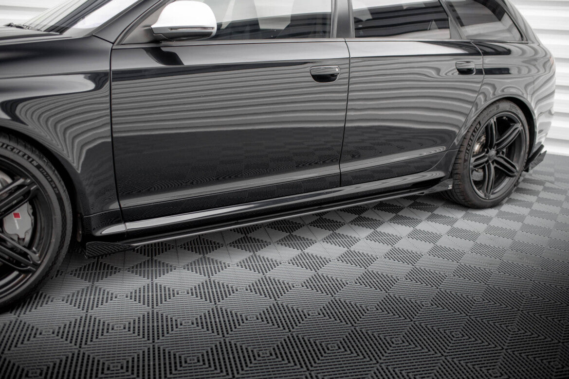 Street Pro Seitenschweller passend für Audi RS6 Avant C6 schwarz matt + Hochglanz Flaps