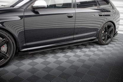Street Pro Seitenschweller passend für Audi RS6 Avant C6 schwarz matt + Hochglanz Flaps