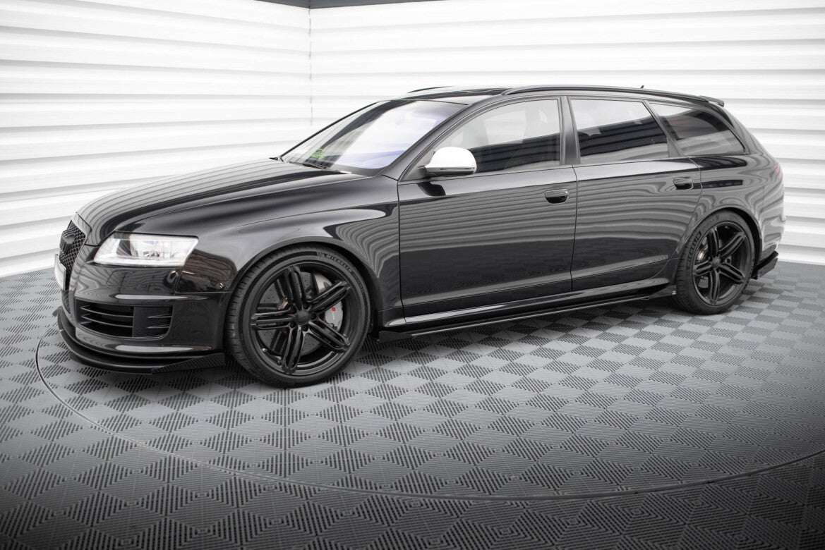 Street Pro Seitenschweller passend für Audi RS6 Avant C6 schwarz matt + Hochglanz Flaps