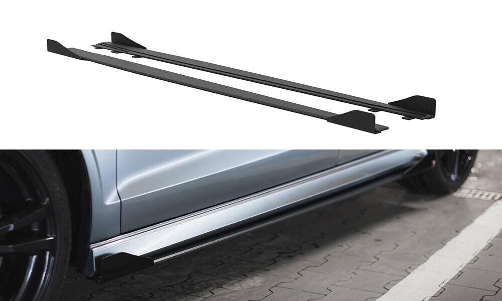 Street Pro Seitenschweller passend für Audi S3 / A3 S-Line Limousine 8V schwarz matt + Hochglanz Flaps