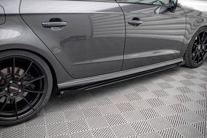 Street Pro Seitenschweller passend für Audi S3 / A3 S-Line Sportback 8V FL schwarz matt + Hochglanz Flaps